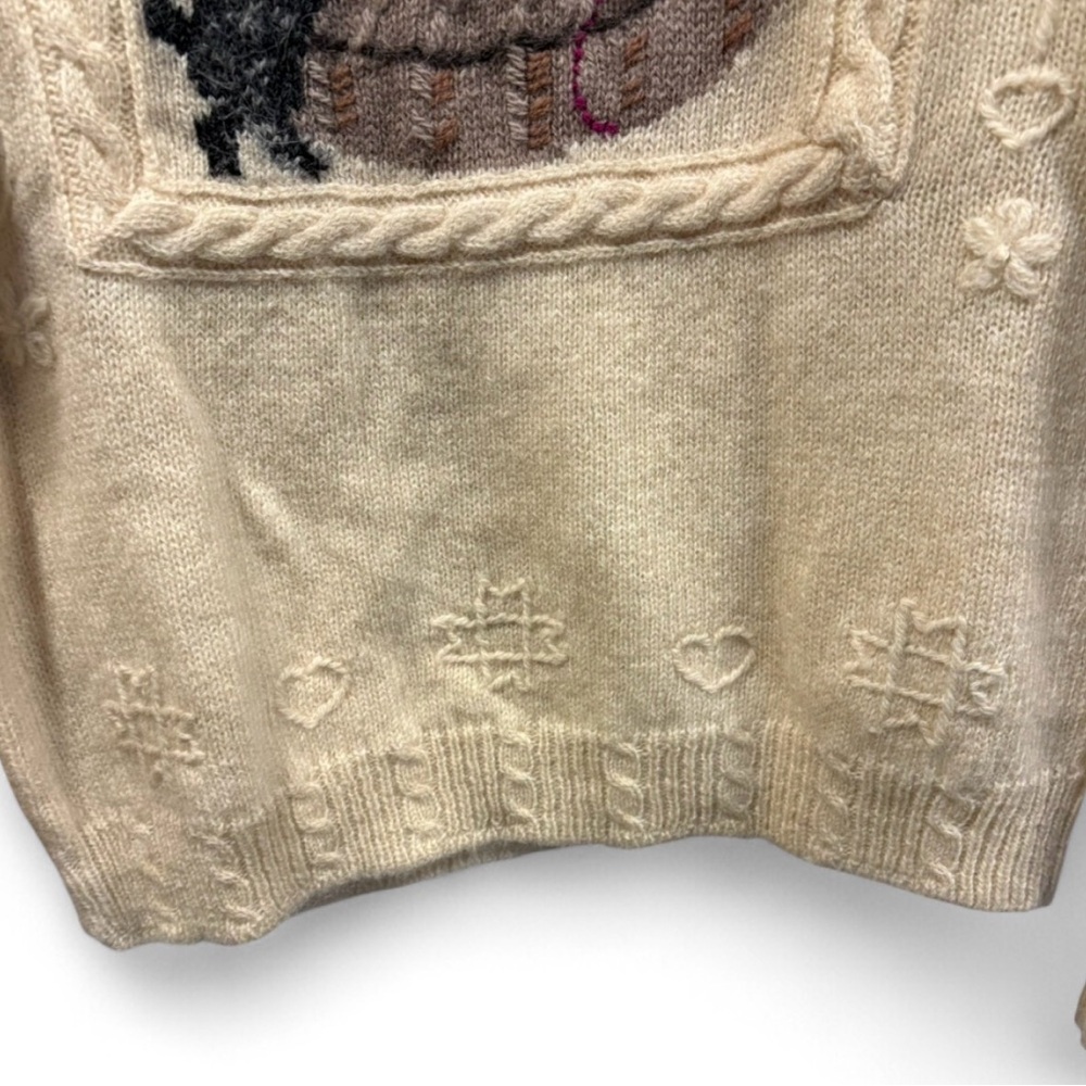 Vintage 80’s Woolrich 100% Wool Cat Sweater Cottagecore Novelty Cozy Knit - Picture 3 of 5